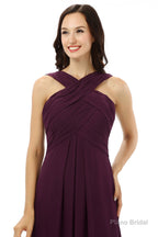 Chiffon Purple Halter Long Bridesmaid Dresses