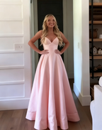 Classic A Line Spaghetti Straps Pastel Yellow Satin Long Formal Prom Dresses Formal Dresses