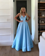 Classic A Line Spaghetti Straps Pastel Yellow Satin Long Formal Prom Dresses Formal Dresses