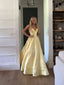 Classic A Line Spaghetti Straps Pastel Yellow Satin Long Formal Prom Dresses Formal Dresses