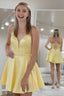 Classic A Line Spaghetti Straps Yellow Homecoming Dress with Criss Cross