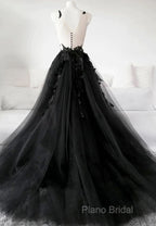 Classic Black Lace Tulle Long Formal Prom Dresses Black Formal Dresses