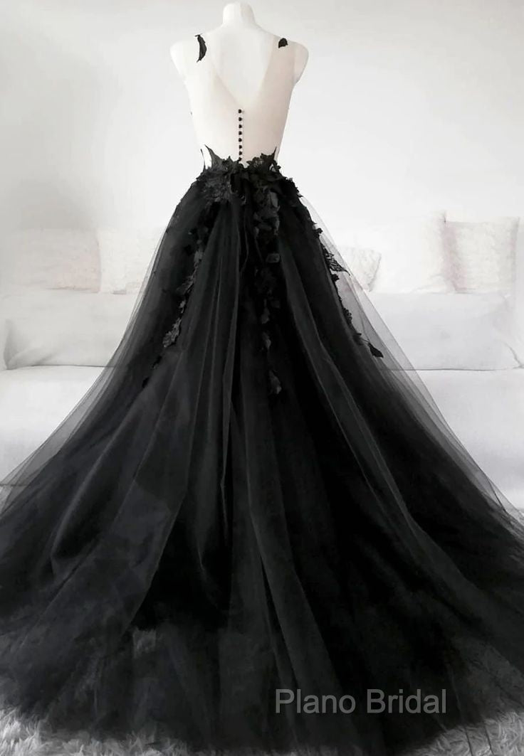 Classic Black Lace Tulle Long Formal Prom Dresses Black Formal Dresses