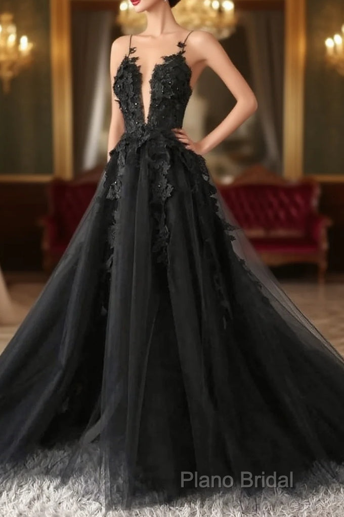 Classic Black Lace Tulle Long Formal Prom Dresses Black Formal Dresses Main image