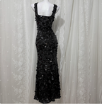 Classic Black Mermaid Square Neck Spaghetti Strap Sequin Long Formal Prom Dresses