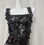 Classic Black Mermaid Square Neck Spaghetti Strap Sequin Long Formal Prom Dresses