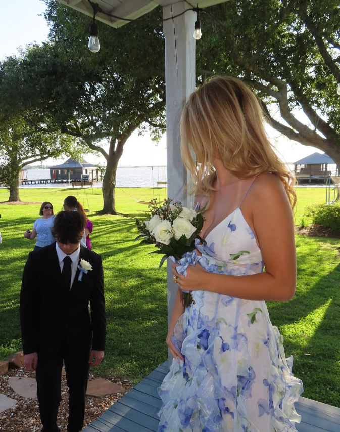 Classic Blue Floral Formal Prom Dresses Long Formal Evening Gown