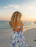 Classic Blue Floral Formal Prom Dresses Long Formal Evening Gown