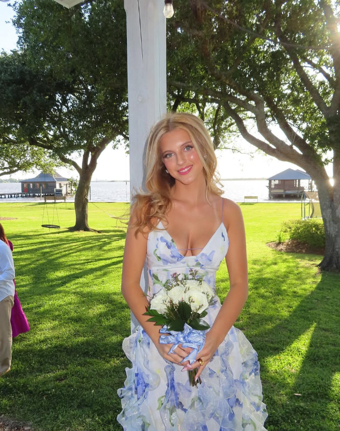 Classic Blue Floral Formal Prom Dresses Long Formal Evening Gown