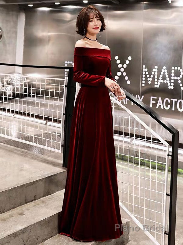 Classic Evening Dresses Velvet Long Sleeve Off Shoulder Maxi Dresses Main image