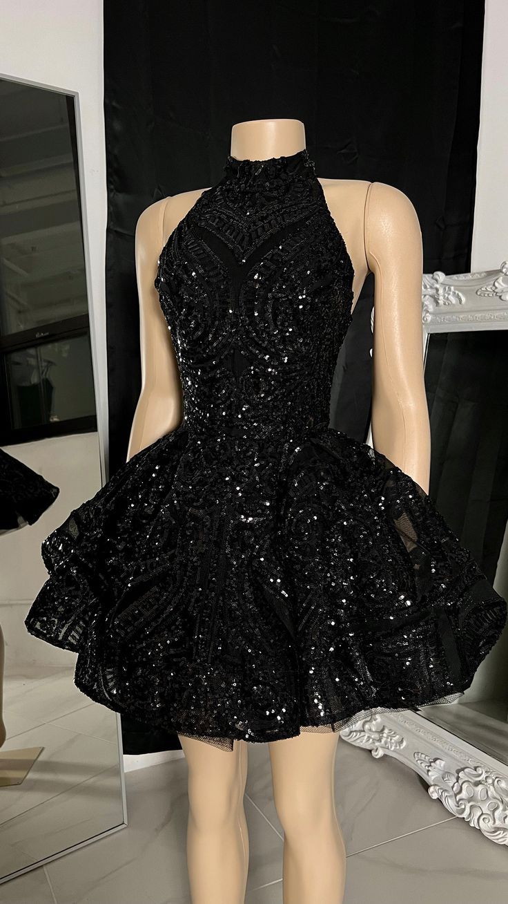 Classic High Neck Sequins Appliques Short Homecoming Dresses For Black Women Birthday Outfits Main image