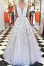 Classic Ivory Long Formal Prom Dresses With Lace Appliques