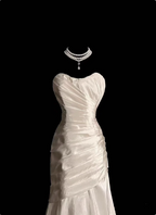 Classic Ivory Strapless Ruffled Satin Mermaid Long Formal Prom Dresses