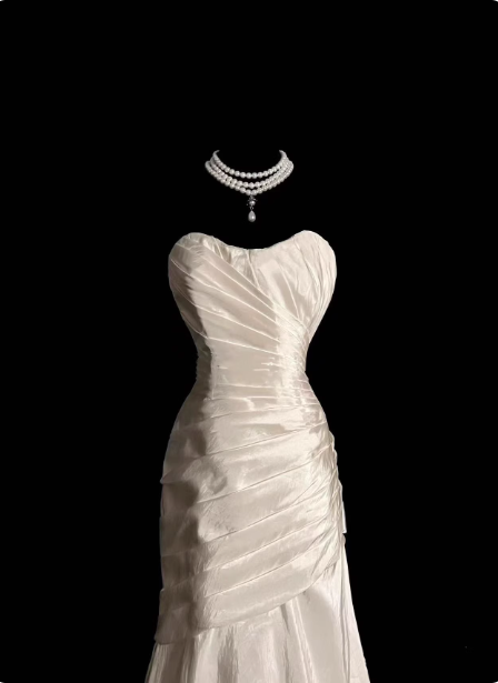 Classic Ivory Strapless Ruffled Satin Mermaid Long Formal Prom Dresses