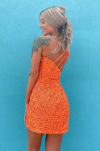 Classic One Shoulder Sleeveless Sequins Tight Party Homecoming Dresses