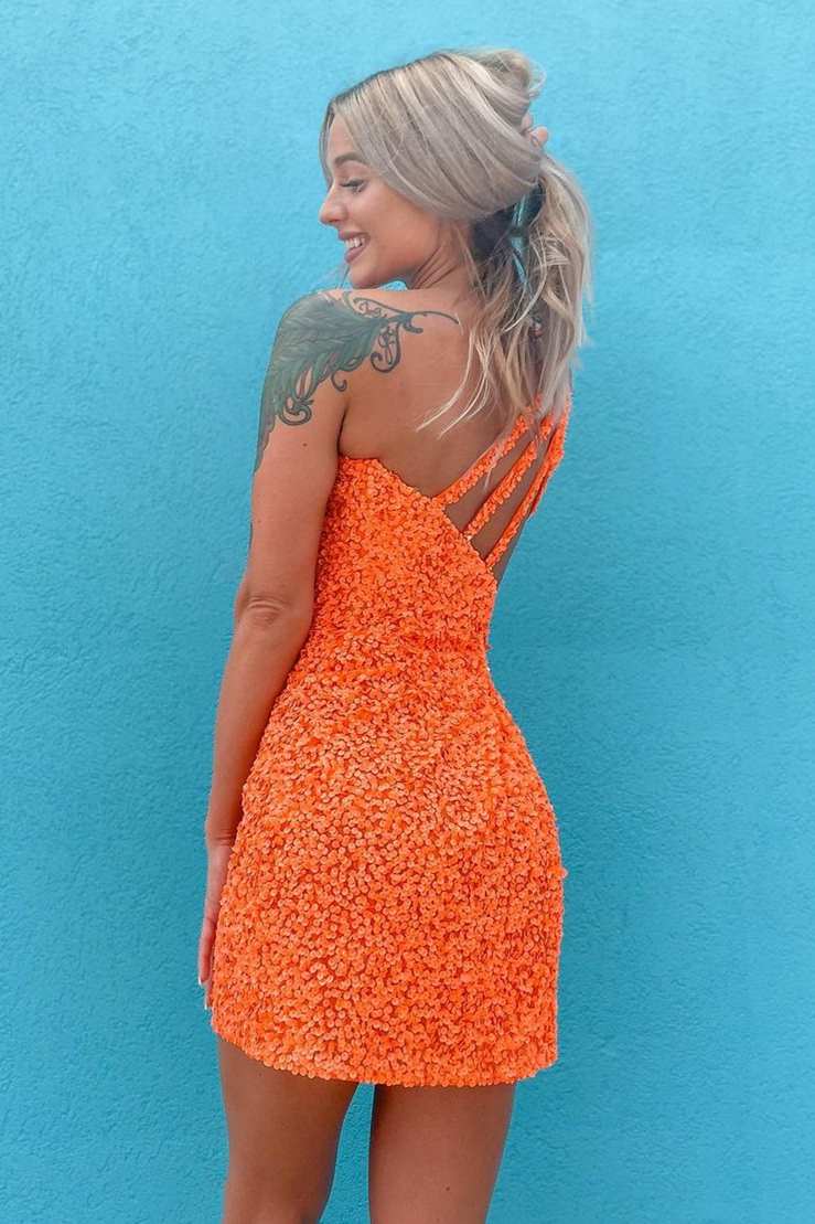 Classic One Shoulder Sleeveless Sequins Tight Party Homecoming Dresses