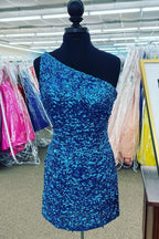 Classic One Shoulder Sleeveless Sequins Tight Party Homecoming Dresses