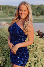 Classic One Shoulder Sleeveless Sequins Tight Party Homecoming Dresses