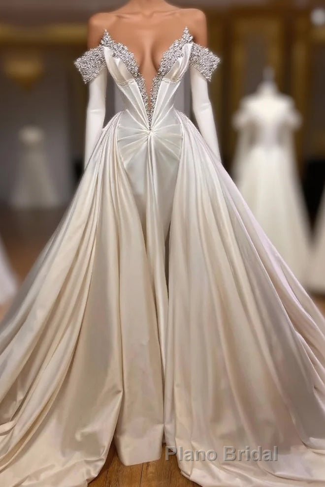 Classic V-Neck Long Sleeves Formal Prom Dresses with Beads