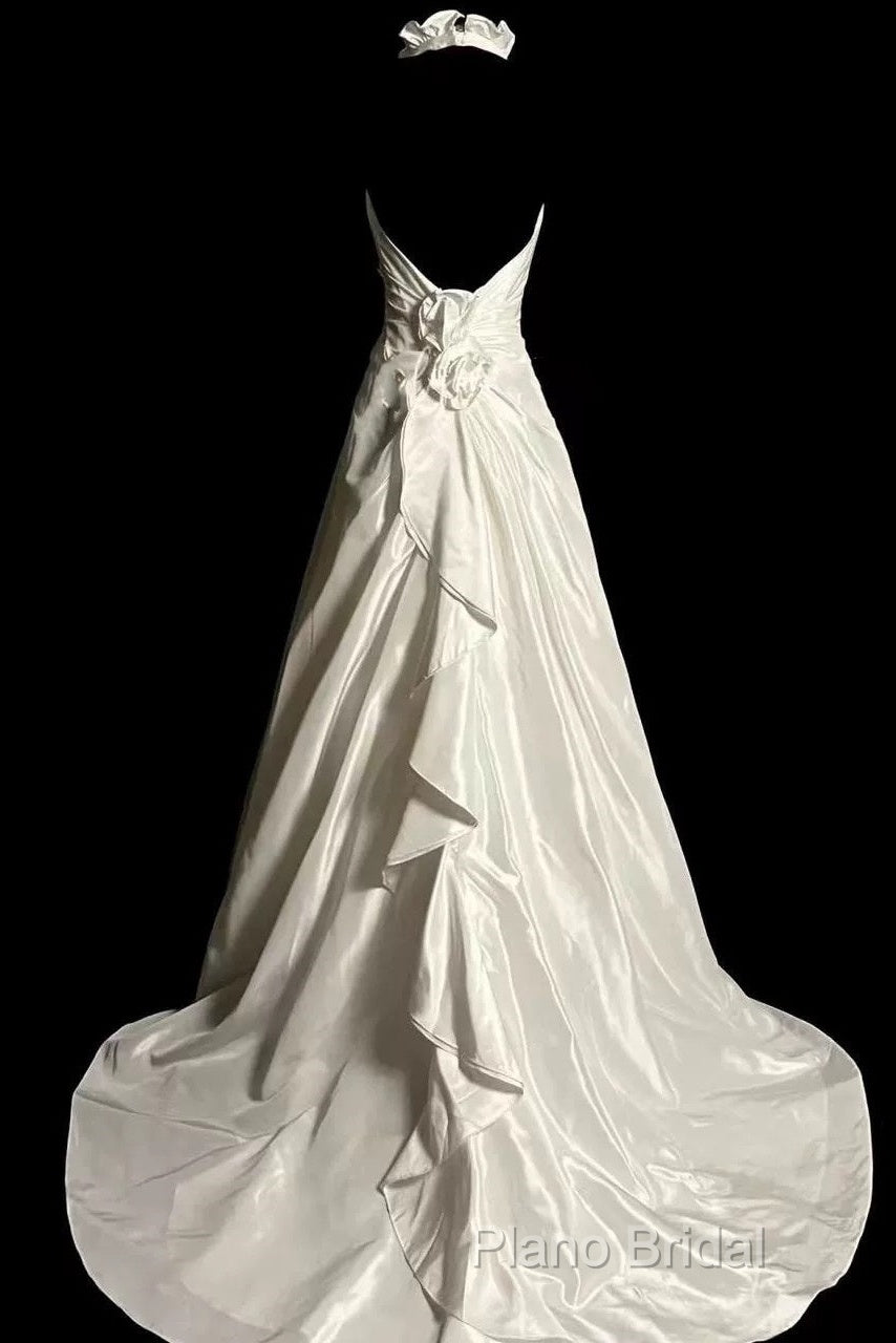 Classy A Line Halter Satin Ivory Long Wedding Dresses Bridal Dresses Secondary image