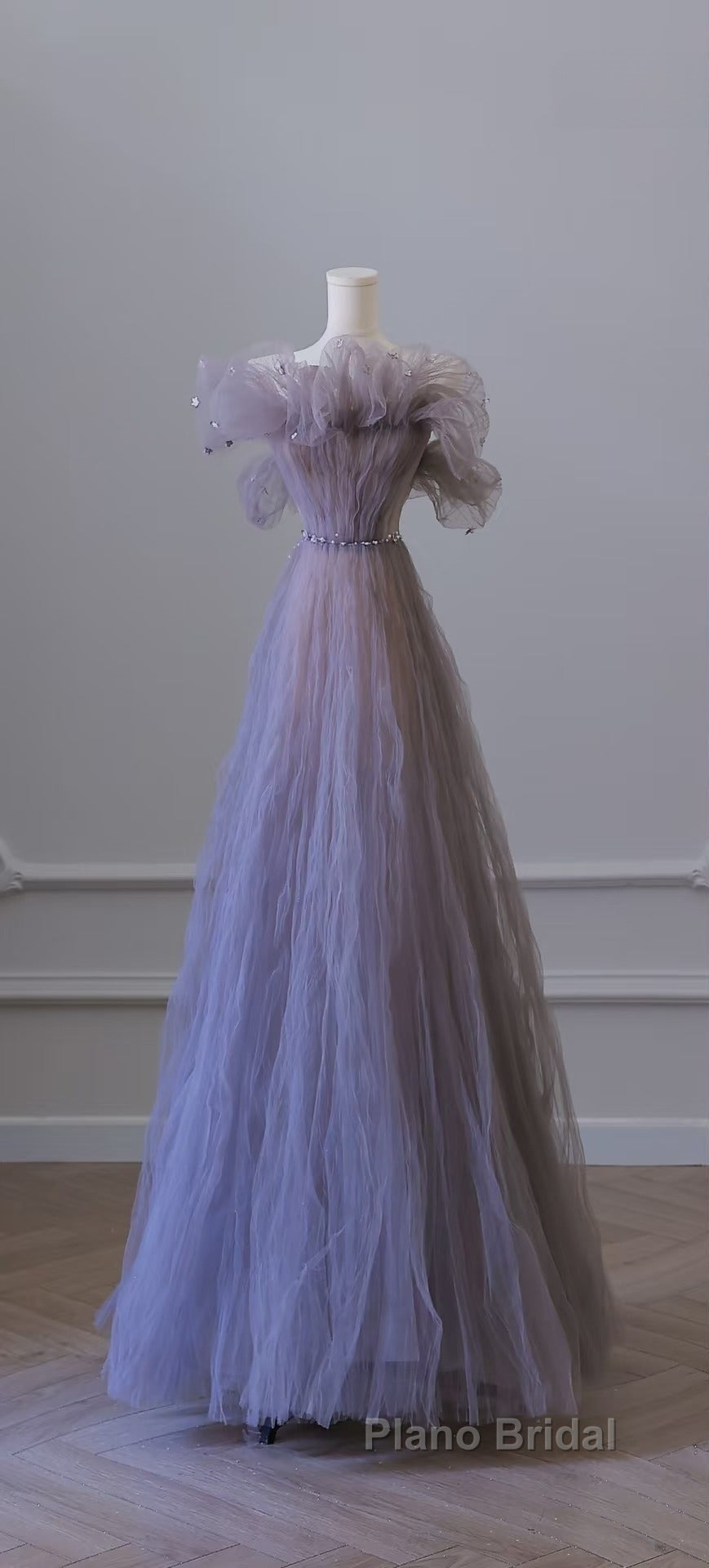 Classy A Line Off The Shoulder Lilac Tulle Long Evening Dresses Formal Prom Dresses
