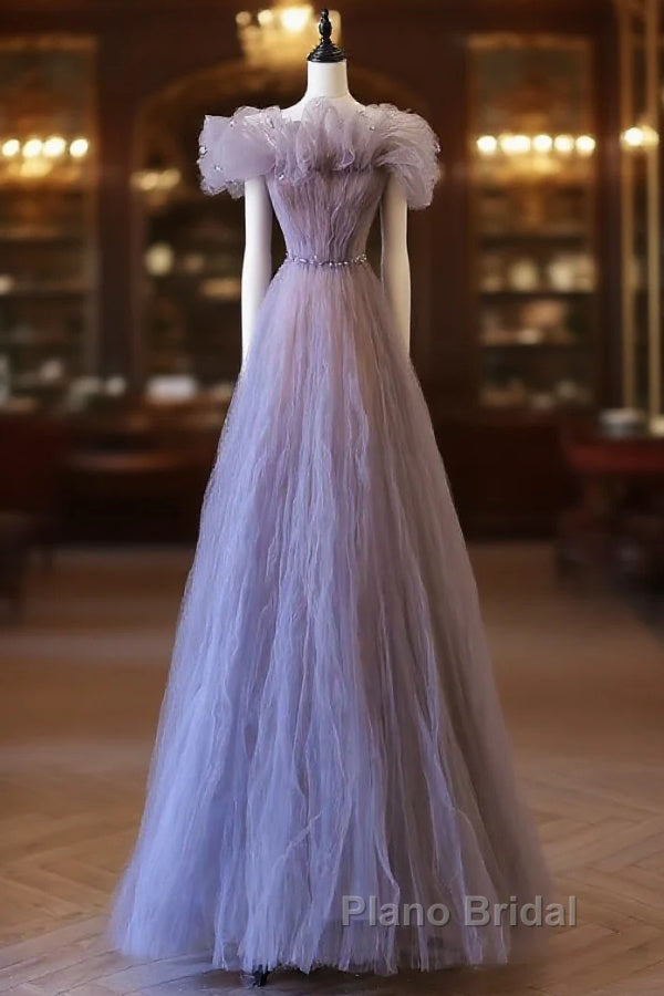 Classy A Line Off The Shoulder Lilac Tulle Long Evening Dresses Formal Prom Dresses Main image