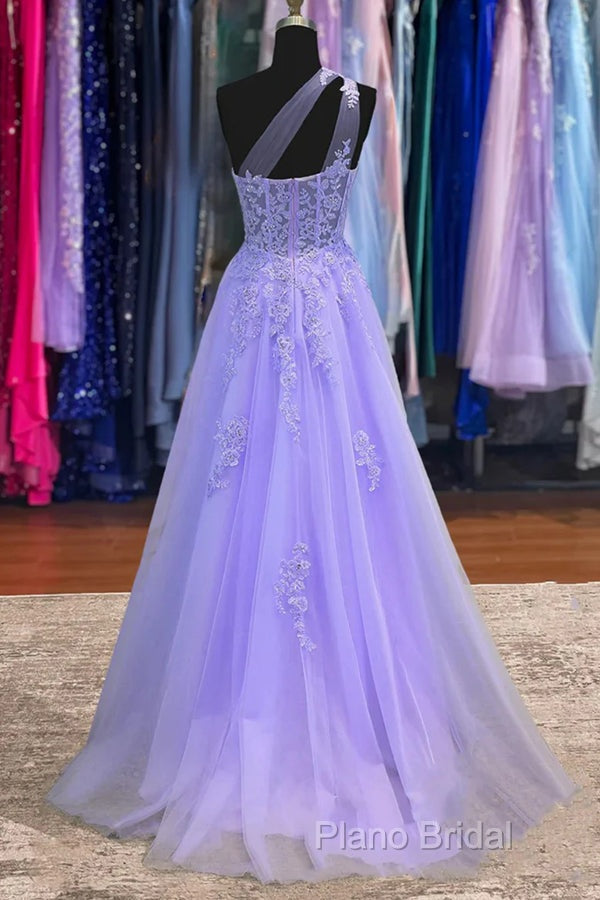 Classy A-Line One Shoulder Lavender Long Formal Prom Dresses
