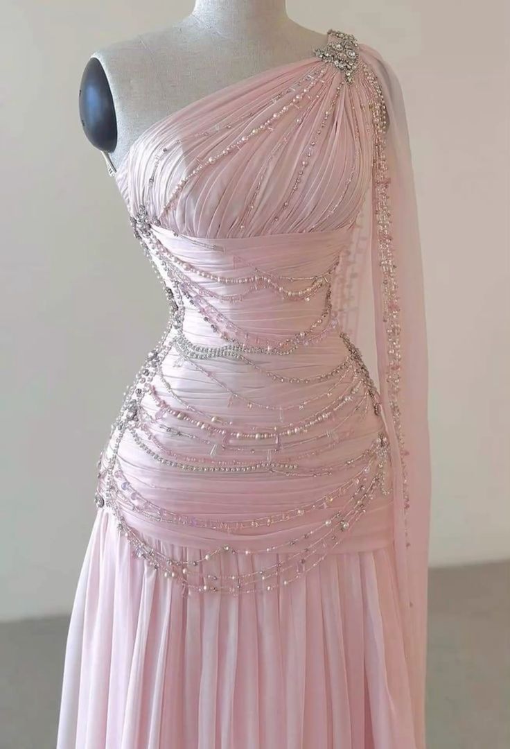 Classy A Line One Shoulder Pink Chiffon Formal Evening Gown Formal Prom Dresses