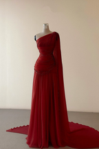 Classy A Line One Shoulder Pink Chiffon Formal Evening Gown Formal Prom Dresses