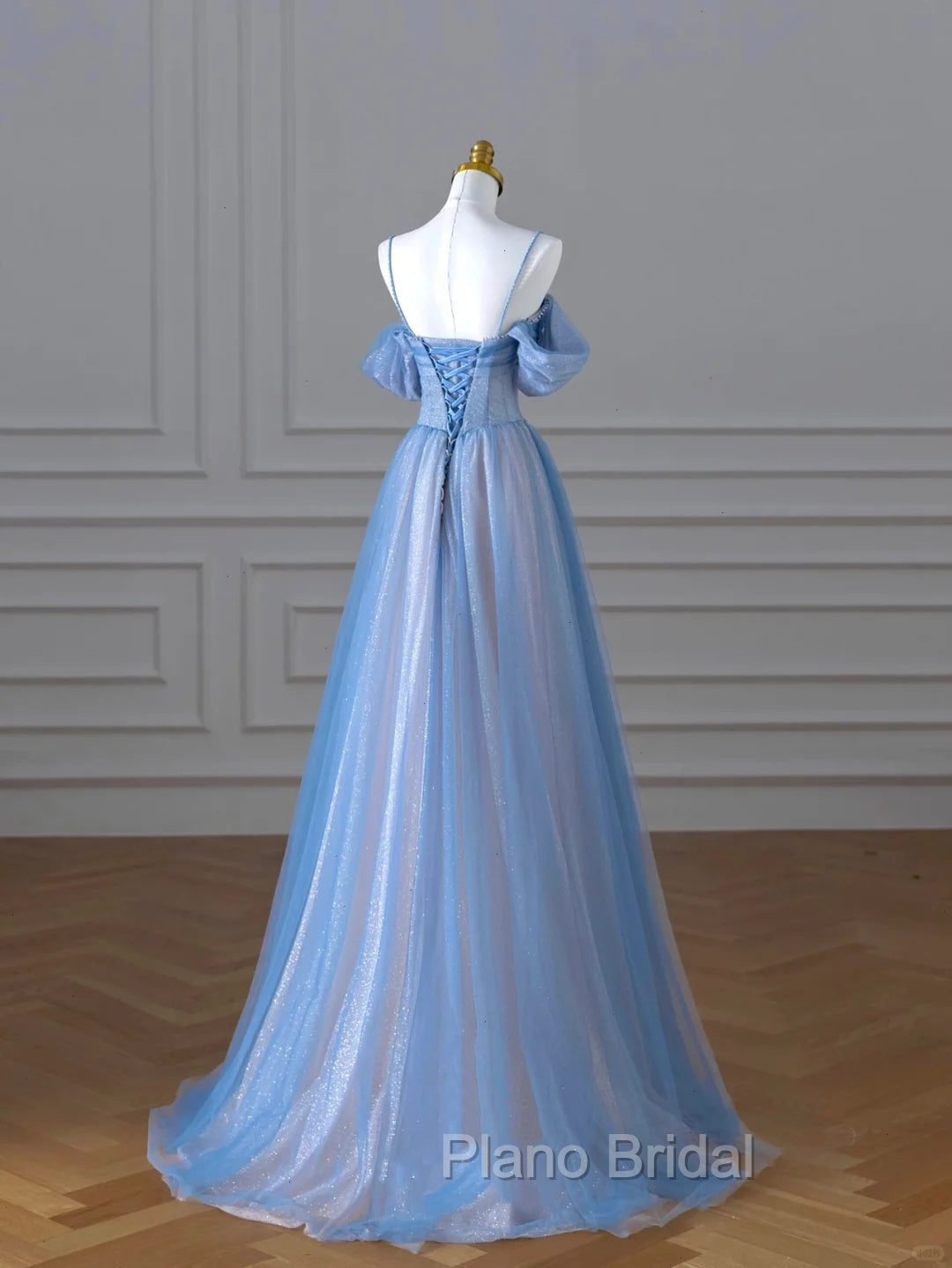 Classy A Line Spaghetti Straps Long Party Dresses Blue Formal Prom Dresses Secondary image
