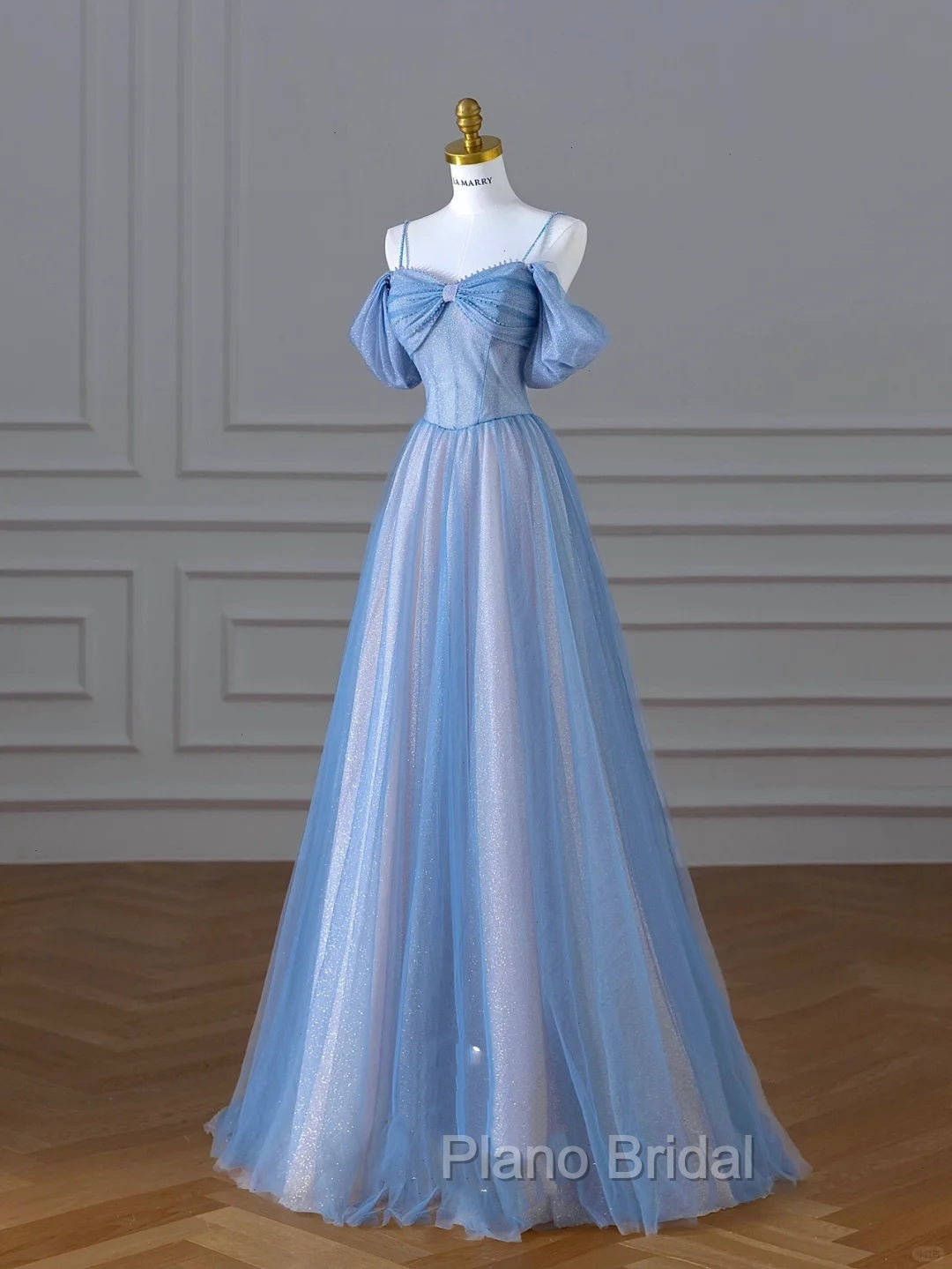 Classy A Line Spaghetti Straps Long Party Dresses Blue Formal Prom Dresses