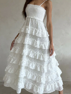 Classy A Line Spaghetti Straps White Lace Long Formal Evening Dresses Formal Prom Dresses
