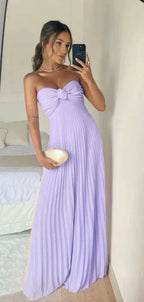 Classy A Line Strapless Light Pink Chiffon Long Formal Prom Dresses Formal Evening Dresses With Ruffles