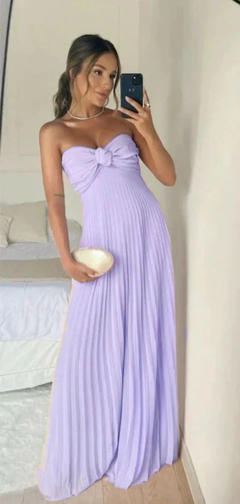 Classy A Line Strapless Light Pink Chiffon Long Formal Prom Dresses Formal Evening Dresses With Ruffles