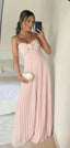 Classy A Line Strapless Light Pink Chiffon Long Formal Prom Dresses Formal Evening Dresses With Ruffles