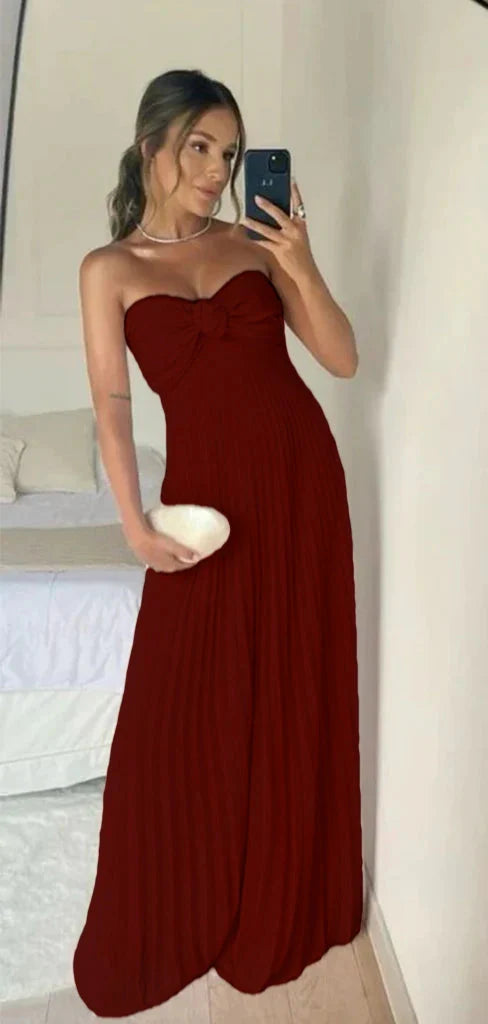 Classy A Line Strapless Light Pink Chiffon Long Formal Prom Dresses Formal Evening Dresses With Ruffles