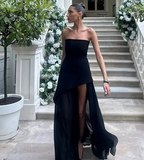 Classy A Line Strapless White Chiffon Long Formal Evening Dresses Formal Prom Dresses