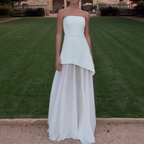 Classy A Line Strapless White Chiffon Long Formal Evening Dresses Formal Prom Dresses