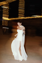 Classy A Line Strapless White Chiffon Long Formal Evening Dresses Formal Prom Dresses
