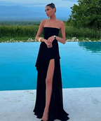 Classy A Line Strapless White Chiffon Long Formal Evening Dresses Formal Prom Dresses