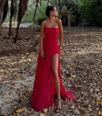 Classy A Line Strapless White Chiffon Long Formal Evening Dresses Formal Prom Dresses