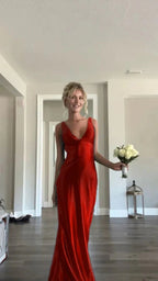 Classy A Line V Neckline Blue Satin Sleeveless Long Formal Prom Dresses