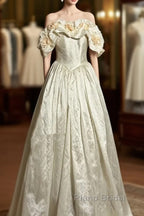Classy Ball Gown Off The Shoulder Lace Ivory Long Wedding Dresses Bridal Dresses