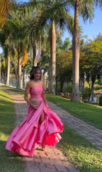 Classy Ball Gown Strapless Pink Floor Length Satin Slit Formal Prom Dresses Formal Evening Gowns