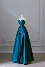 Classy Ball Gown Strapless Satin Ruffles Long Formal Dresses Formal Prom Dresses
