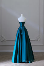 Classy Ball Gown Strapless Satin Ruffles Long Formal Dresses Formal Prom Dresses