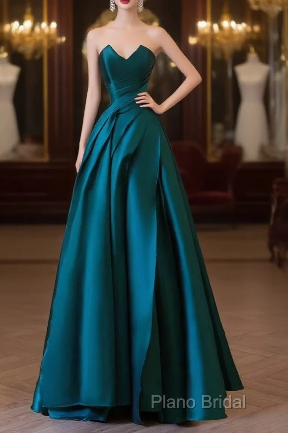 Classy Ball Gown Strapless Satin Ruffles Long Formal Dresses Formal Prom Dresses Main image