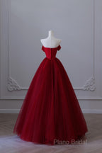 Classy Balll Gown Strapless Red Tulle Long Formal Dresses Formal Prom Dresses