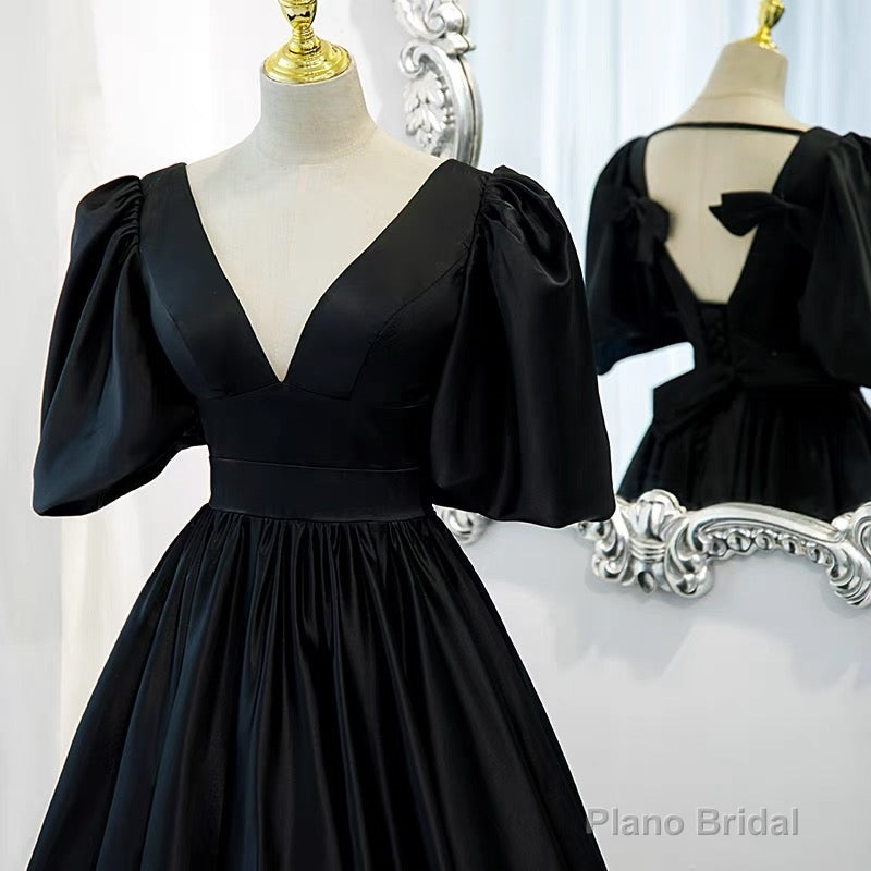 Classy Black Prom Dress Formal Dresses with Bubble Sleeves Secondary image