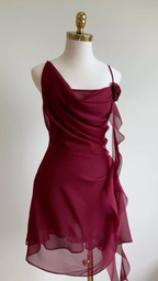 Classy Burgundy Chiffon Cocktail Dresses Short Party Dresses Homecoming Dresses